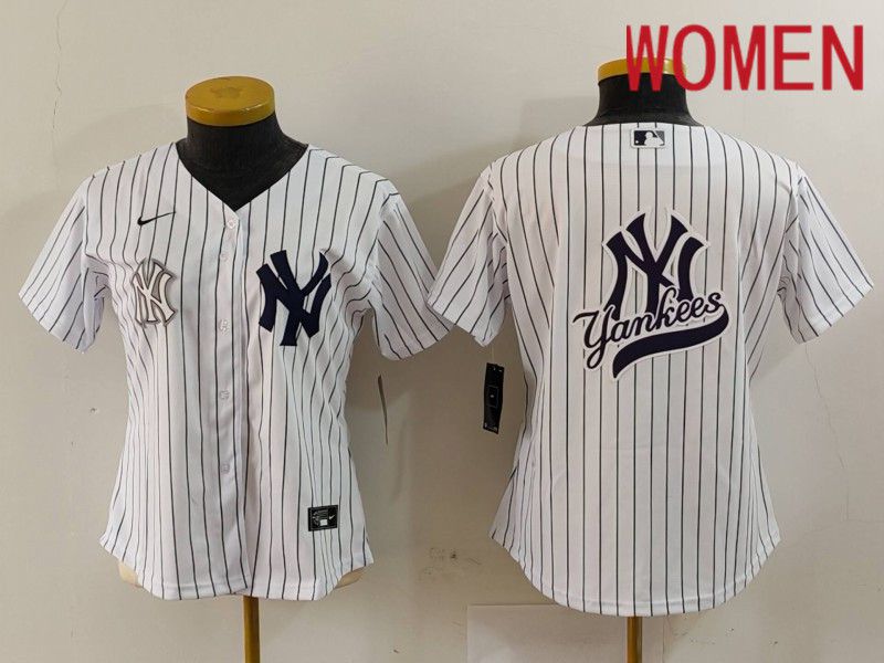 Women New York Yankees Blank White stripe Game 2024 Nike MLB Jersey style 12->women mlb jersey->Women Jersey